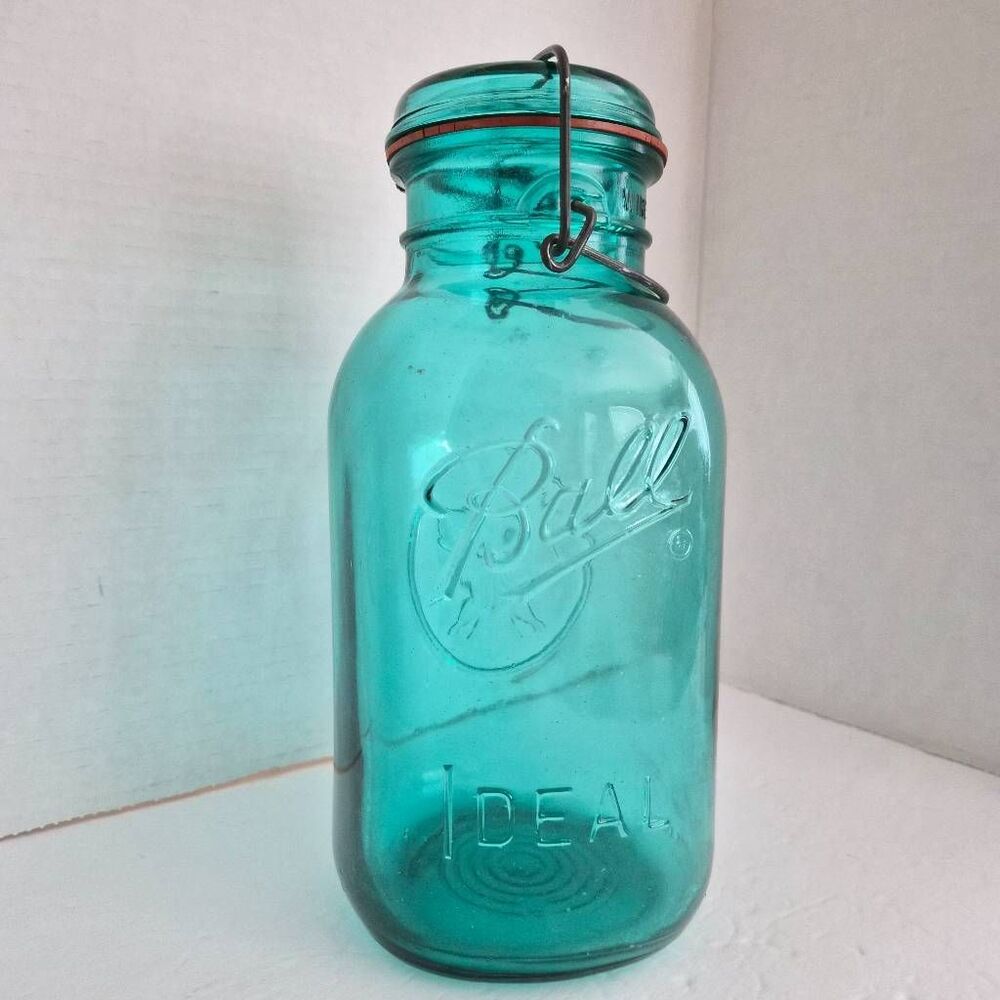 Vintage Ball Ideal Aqua Blue Mason Jar w/ Bicentennial Eagle & Wire Side Closure - Picture 6 of 6